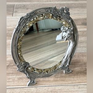 Vintage woman’s reflection pewter dresser mirror with quartz/geode pieces